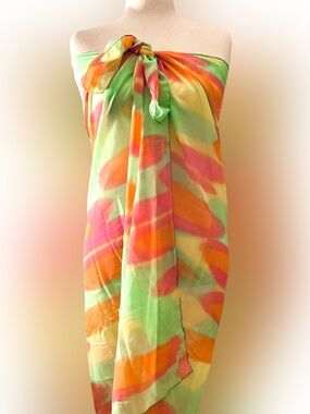 Sheer Abstract Design Pareo Wrap Sarong, Chiffon, 42x60"